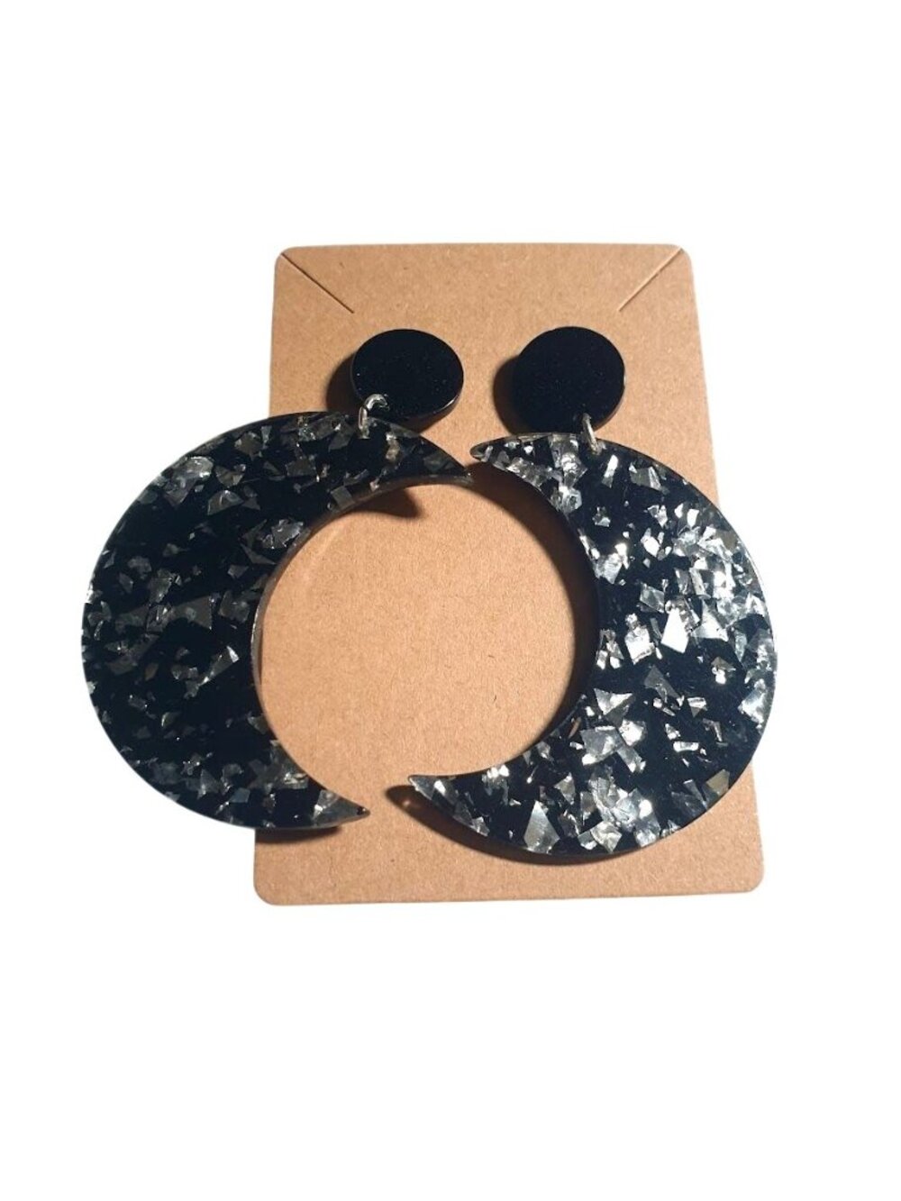 Black Resin Crescent Moon Earrings Glitter Glam Lightweight Design Jewelry Women